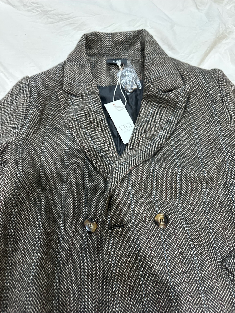 Vici Brown Herringbone long Blazer Jacket